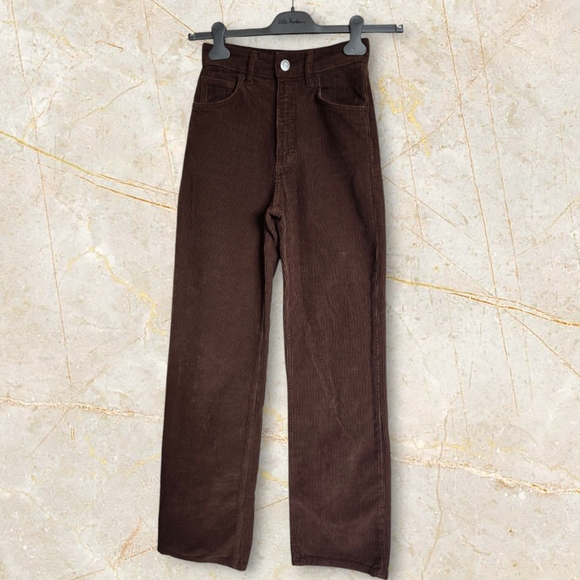 ZARA Women's Brown High Waist Straight Leg Corduroy Pants - Picture 5 of 16